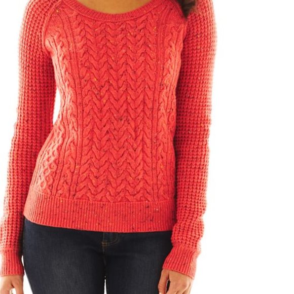 a.n.a  Bright Cayenne Tweed Cable Knit Sweater - Picture 3 of 5